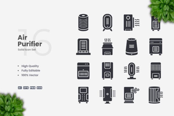 Air Purifier Solid Icons: A Graphic Design Asset Review