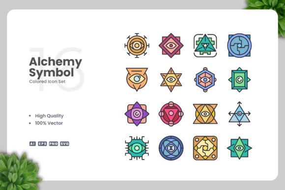 Alchemy Symbol Color Icons for Commercial Graphics