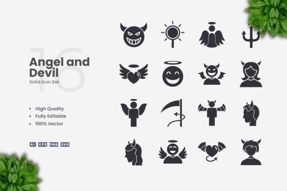 Angel and Devil Solid Icons for Modern Graphics