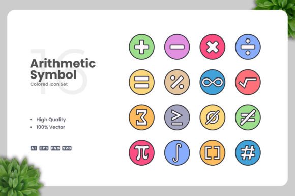 Arithmetic Symbol Color Icons for Modern Design Projects