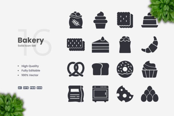 Bakery Solid Icons: Premium Graphics for Modern Branding