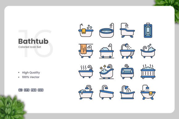 Bathtub 2 Color Icons for Modern Branding and Marketing