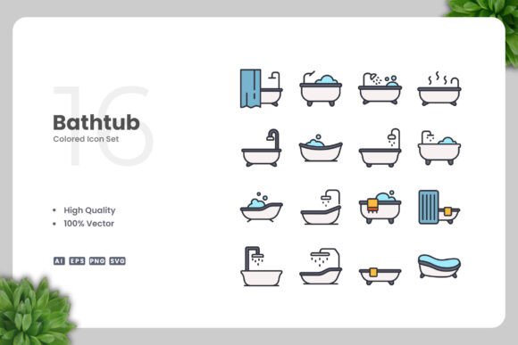 Bathtub Color Icons Graphics for Digital Sellers