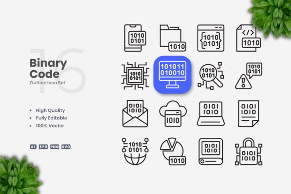 Binary Code Icons: Modern Graphics for Digital Publishing