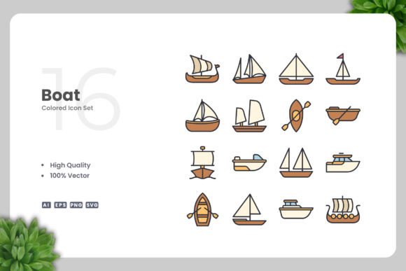 Boat Color Icons - Versatile Graphics for Handmade Creations