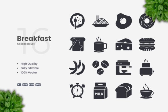 Breakfast Solid Icons: Fresh Graphics for Handmade Creators