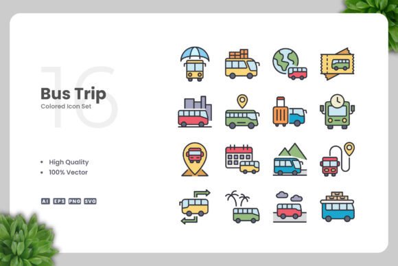 Bus Trip Color Icons for Modern Design Projects