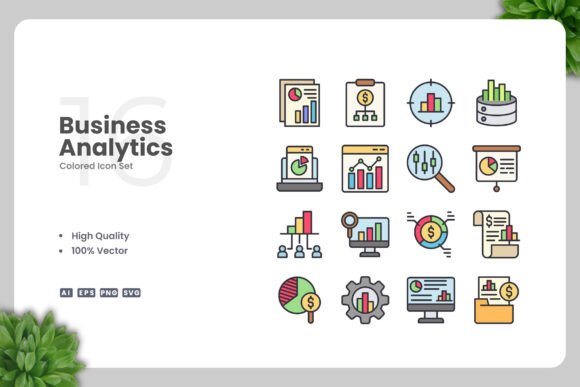Business Analytics Color Icons for Clean Website Graphics