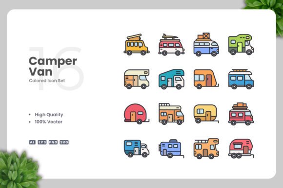 Camper Van Color Icons for Modern Graphic Design