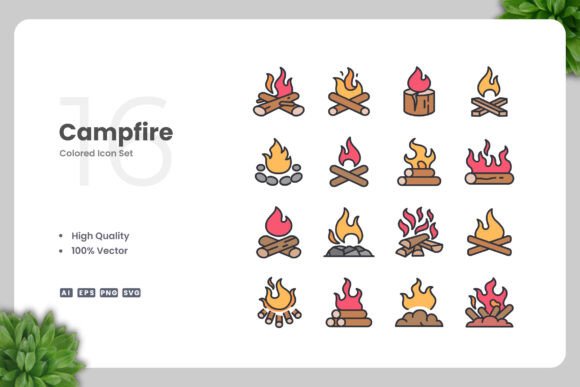 Campfire Color Icons - A Versatile Graphic Asset for Design Projects
