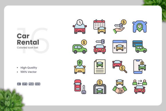 Car Rental Color Icons for Handmade Projects