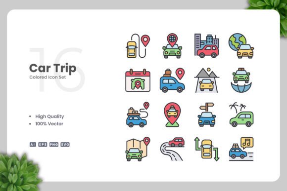 Car Trip Color Icons: A Modern Graphic Asset for Bloggers and Publishers