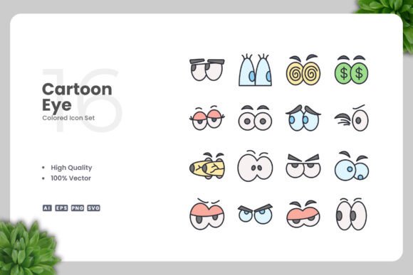 Cartoon Eye Color Icons for Handmade Projects