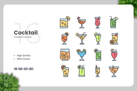 Cocktail Color Icons - Clean Graphics for Digital and Print