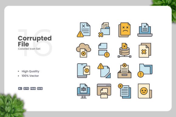 Corrupted File Color Icons for Modern Web and Print Graphics