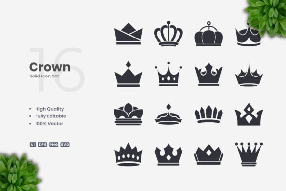 Crown Solid Icons - Clean Graphics for Handmade Creations