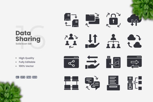 Data Sharing Solid Icons for Local Business Graphics