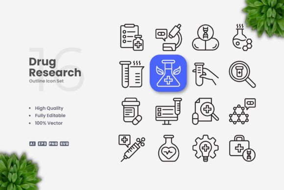 Drug Research Icons: Essential Graphics for Editorial Publishing