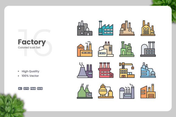 Factory Color Icons: A Versatile Graphic Asset for Modern Design