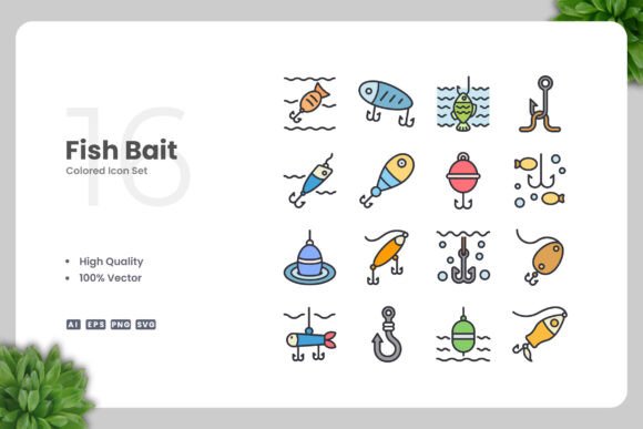 Fish Bait Color Icons - Clean Graphics for Digital & Print