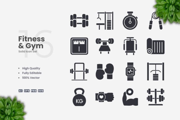 Fitness and Gym Solid Icons for Crafting and Design