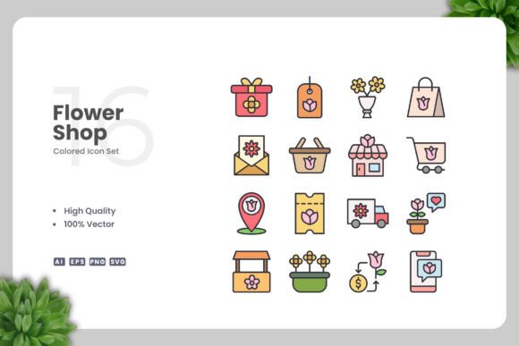 Flower Shop Color Icons for Commercial Graphics