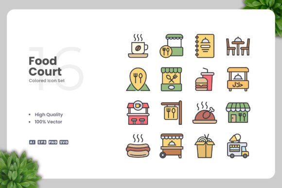 Food Court Color Icons for Crafting and Design