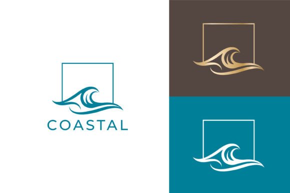 Modern Coastal Logo Wave Square Frame - Logo Templates for Graphics