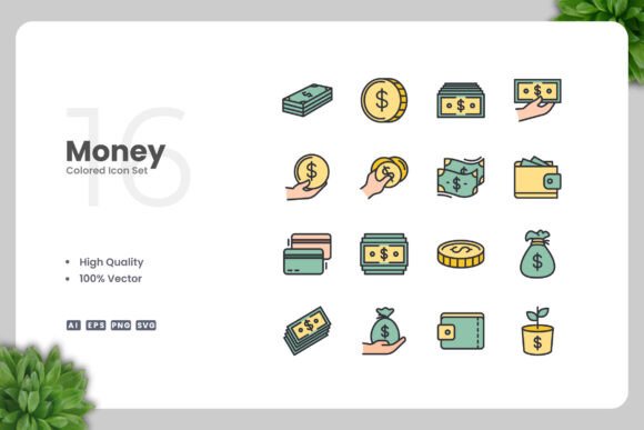 Money Color Icons for Modern Graphic Design