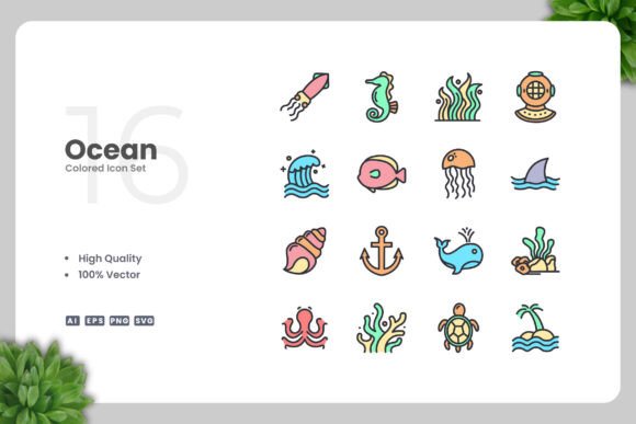 Ocean Color Icons for Small Business Branding