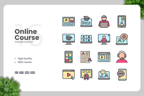 Online Course Color Icons for Modern Branding and Marketing