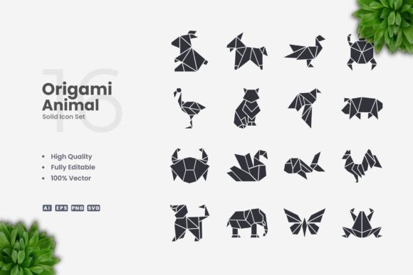 Origami Animal Solid Icons for Modern Graphic Design