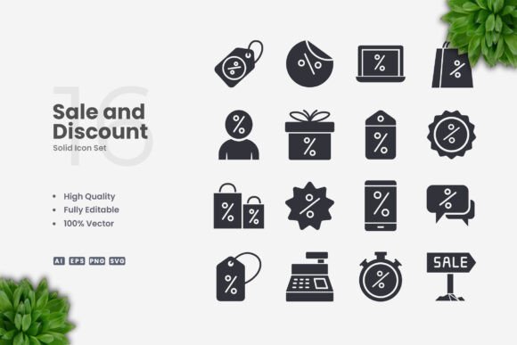 Sale and Discount Solid Icons for Graphic Design