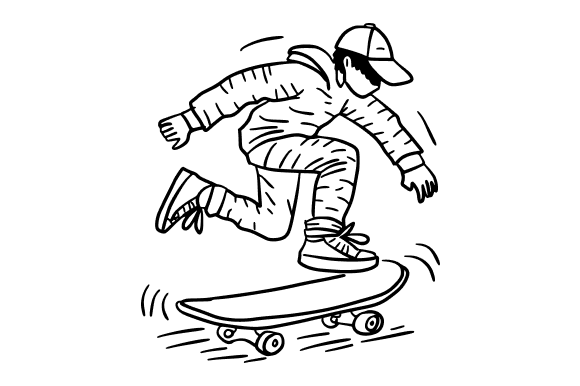 Skateboarding Action Scene Doodle Graphics for Creative Sellers