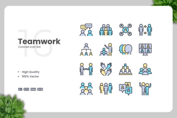 Teamwork Color Icons for Small Business Branding