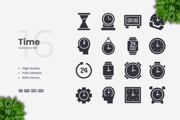 Time Solid Icons - Clean Graphics for Commercial Design