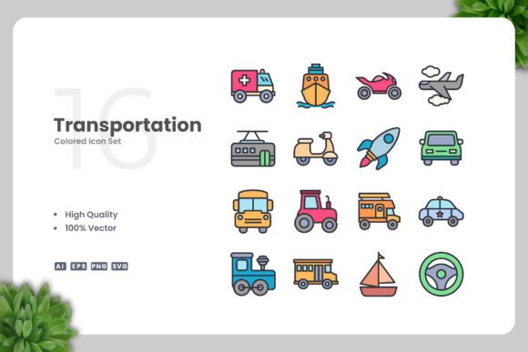 Transportation Color Icons for Local Business Branding