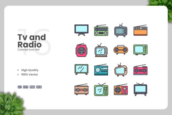 Tv and Radio Color Icons for Modern Graphics