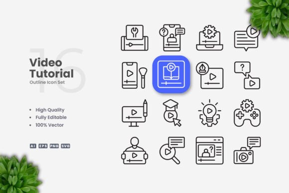 Video Tutorial Icons for Graphics and Commercial Use
