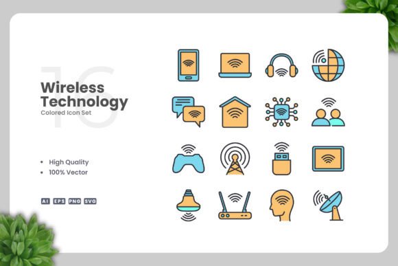 Wireless Technology Color Icons for Modern Web and Print Design